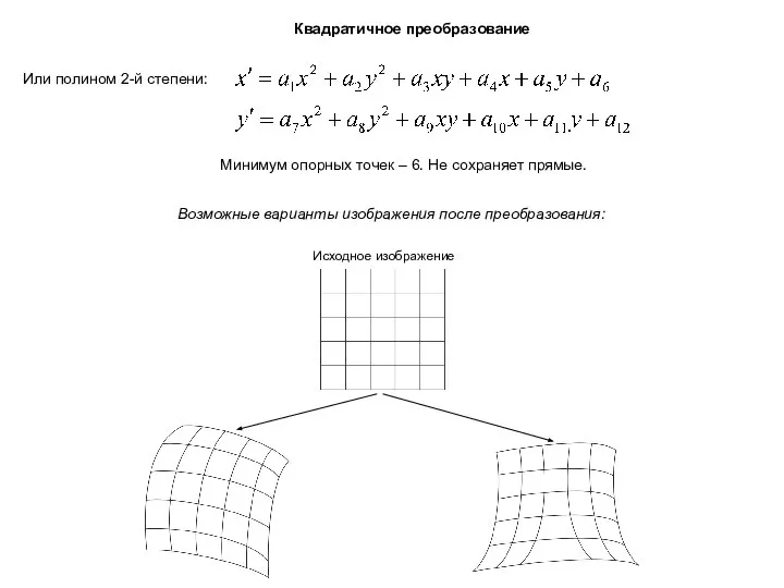 Квадратичное преобразование Или полином 2-й степени: Минимум опорных точек – 6.