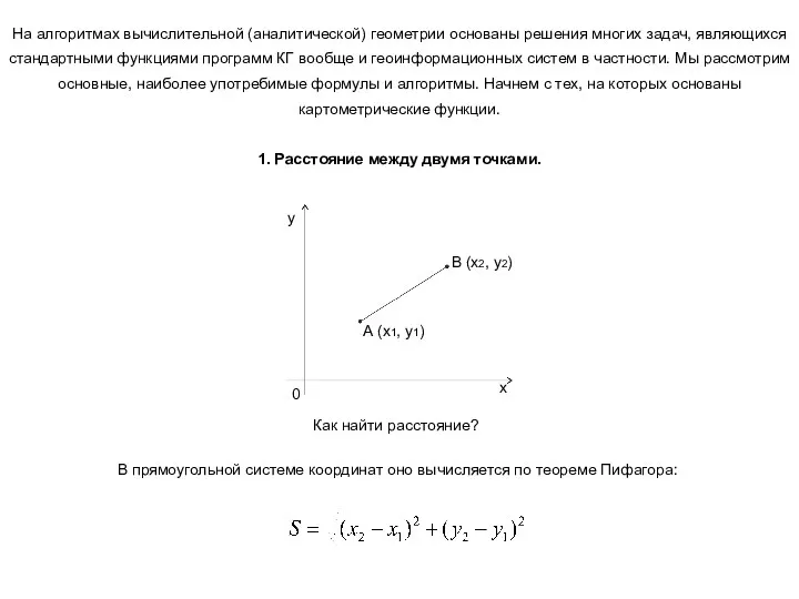 На алгоритмах вычислительной (аналитической) геометрии основаны решения многих задач, являющихся стандартными