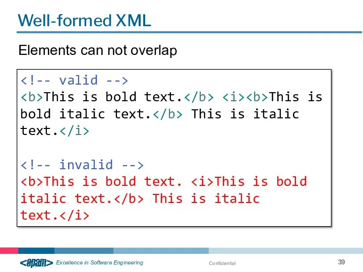 Confidential Well-formed XML Elements can not overlap This is bold text.