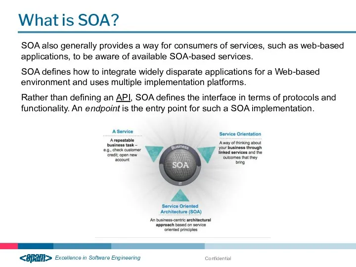 Confidential What is SOA? SOA also generally provides a way for