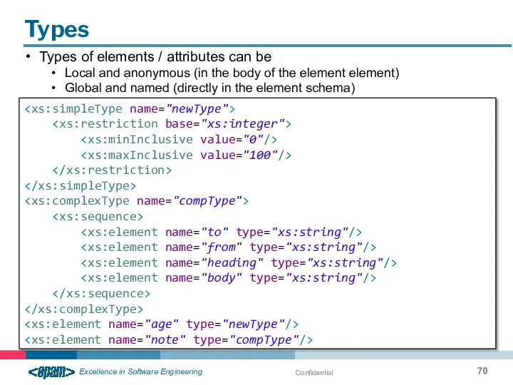 Confidential Types Types of elements / attributes can be Local and