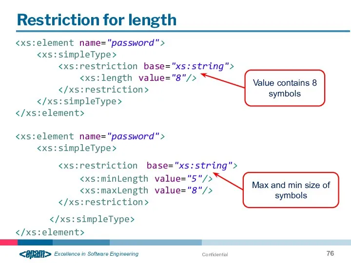 Confidential Restriction for length Value contains 8 symbols Max and min size of symbols