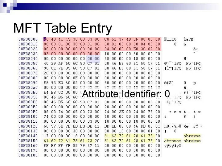 MFT Table Entry Attribute Identifier: 0