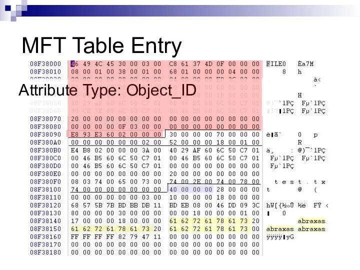 MFT Table Entry Attribute Type: Object_ID