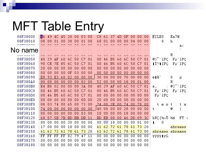 MFT Table Entry No name