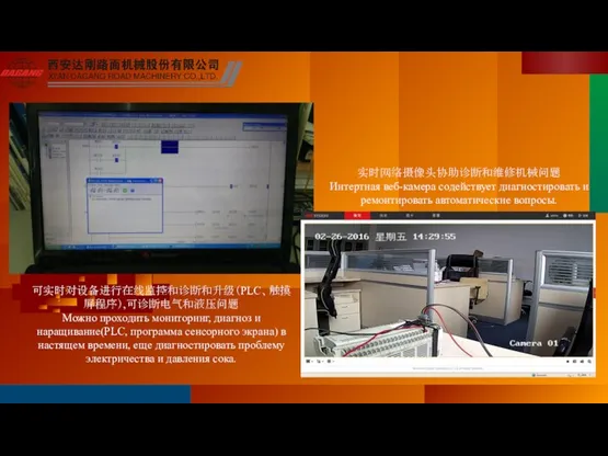 可实时对设备进行在线监控和诊断和升级（PLC、触摸屏程序）,可诊断电气和液压问题 Можно проходить мониторинг, диагноз и наращивание(PLC, программа сенсорного экрана) в