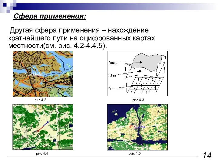 Сфера применения: Другая сфера применения – нахождение кратчайшего пути на оцифрованных