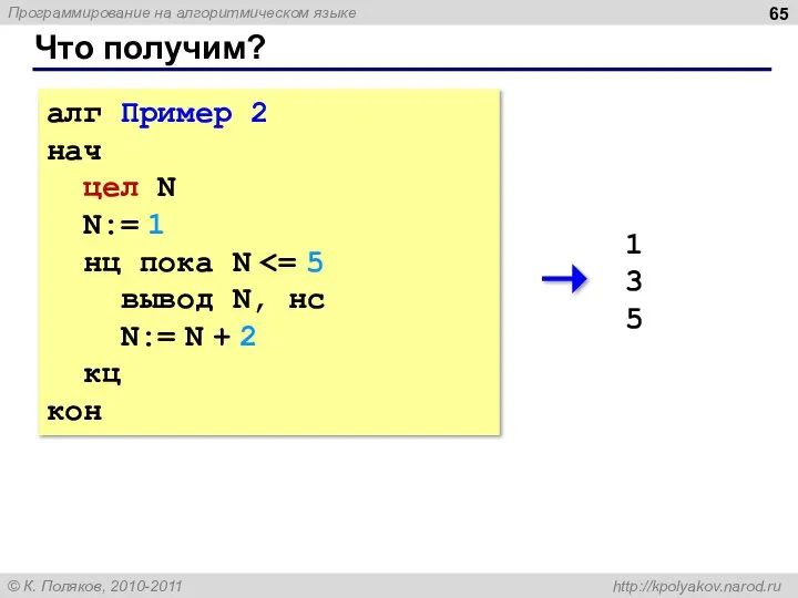 Что получим? алг Пример 2 нач цел N N:= 1 нц