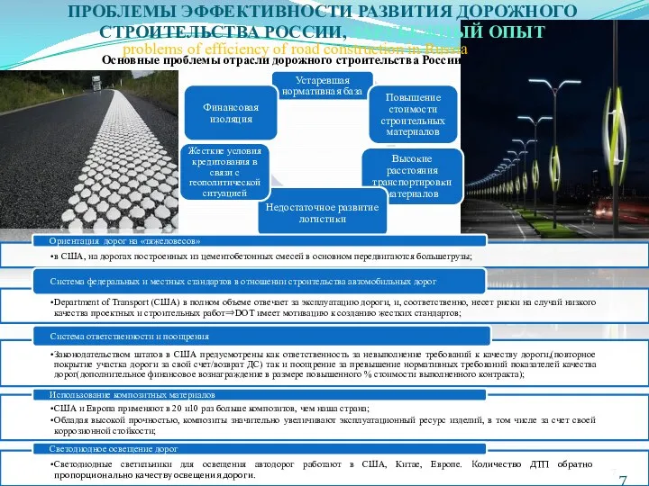 ПРОБЛЕМЫ ЭФФЕКТИВНОСТИ РАЗВИТИЯ ДОРОЖНОГО СТРОИТЕЛЬСТВА РОССИИ, ЗАРУБЕЖНЫЙ ОПЫТ Основные проблемы отрасли