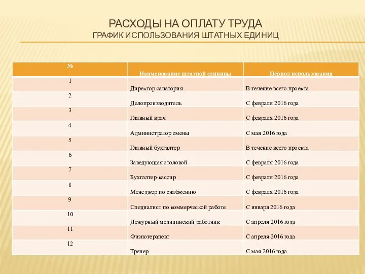 РАСХОДЫ НА ОПЛАТУ ТРУДА ГРАФИК ИСПОЛЬЗОВАНИЯ ШТАТНЫХ ЕДИНИЦ