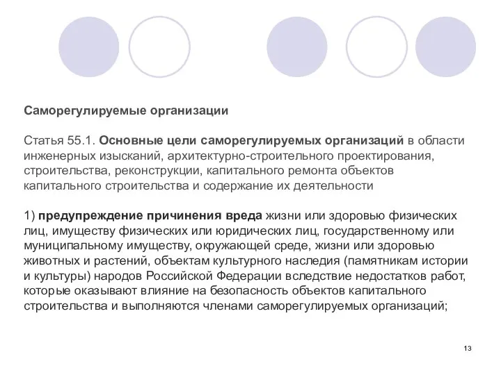 Саморегулируемые организации Статья 55.1. Основные цели саморегулируемых организаций в области инженерных