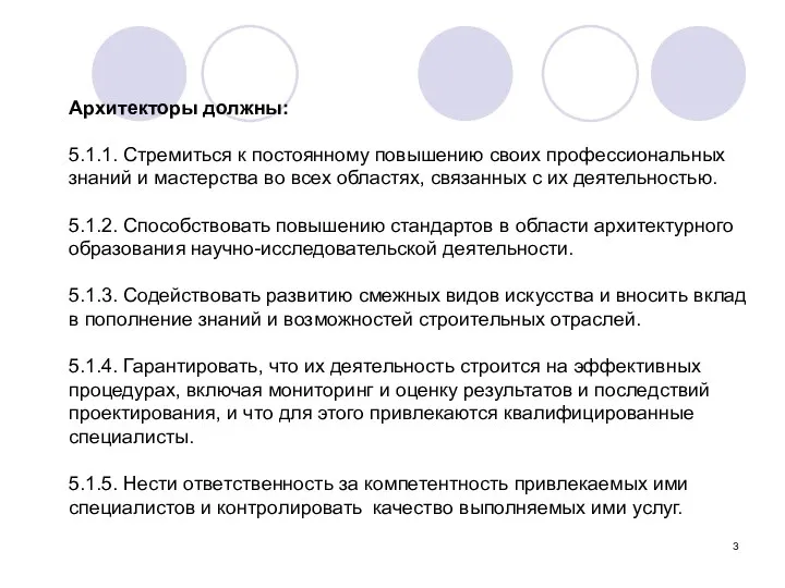 Архитекторы должны: 5.1.1. Стремиться к постоянному повышению своих профессиональных знаний и