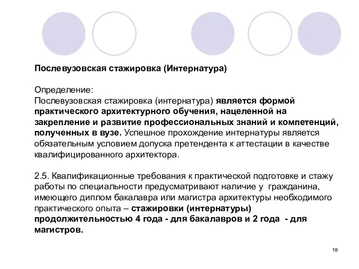 Послевузовская стажировка (Интернатура) Определение: Послевузовская стажировка (интернатура) является формой практического архитектурного