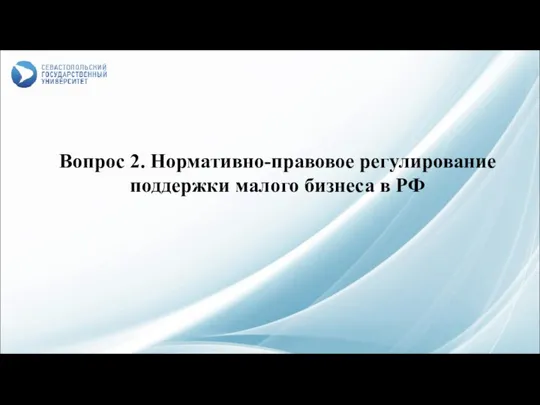Вопрос 2. Нормативно-правовое регулирование поддержки малого бизнеса в РФ
