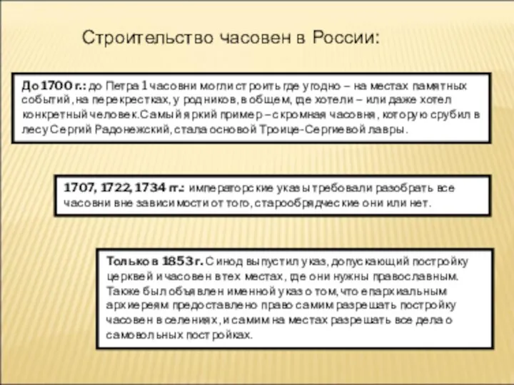 Строительство часовен в России: До 1700 г.: до Петра 1 часовни