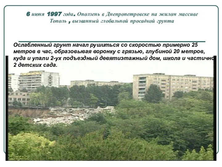 6 июня 1997 года. Оползень в Днепропетровске на жилом массиве Тополь