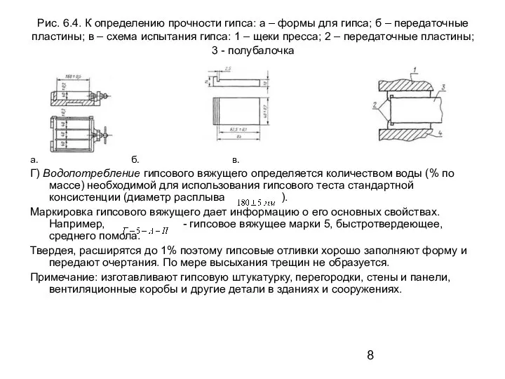 Рис. 6.4. К определению прочности гипса: а – формы для гипса;