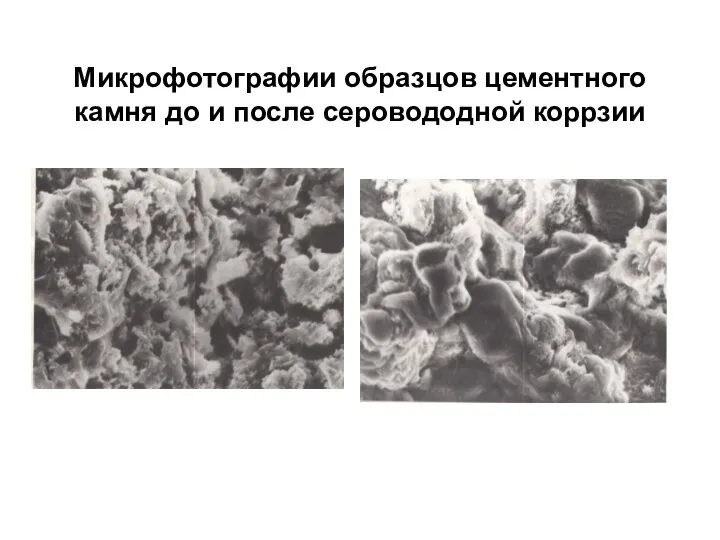 Микрофотографии образцов цементного камня до и после серовододной коррзии