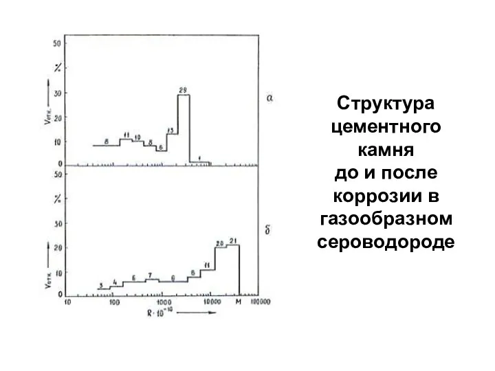 Структура цементного камня до и после коррозии в газообразном сероводороде