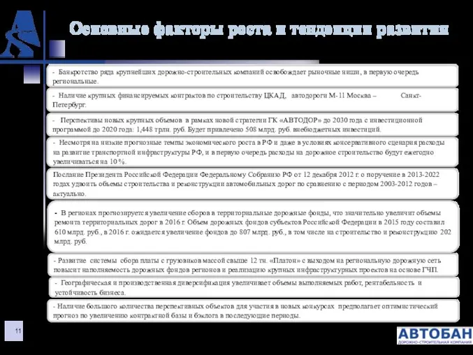 Основные факторы роста и тенденции развития - Банкротство ряда крупнейших дорожно-строительных