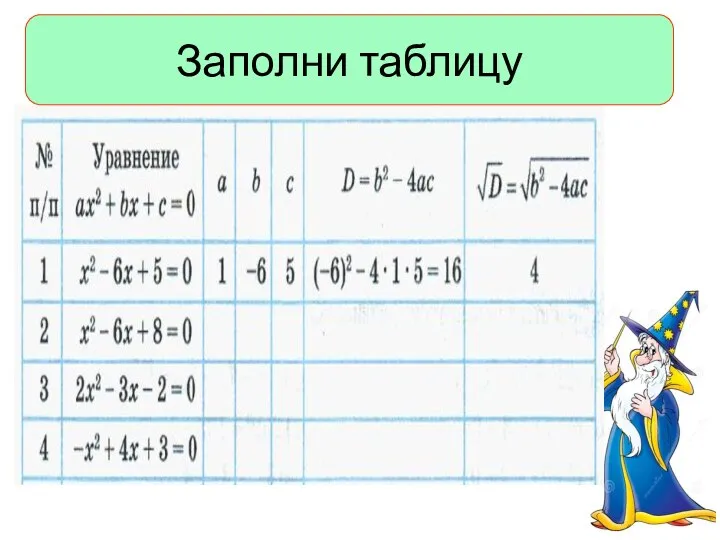 Заполни таблицу