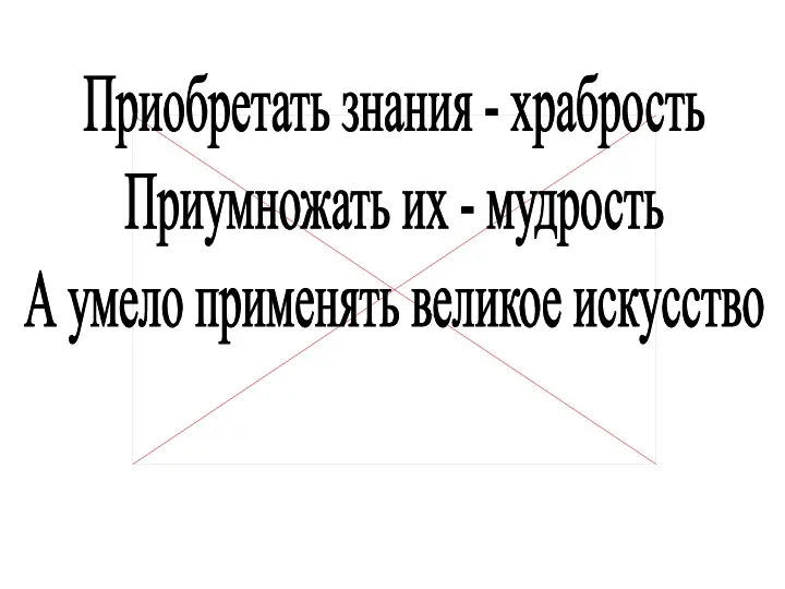 Приобретать знания - храбрость Приумножать их - мудрость А умело применять великое искусство