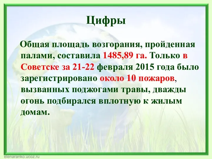 Цифры Общая площадь возгорания, пройденная палами, составила 1485,89 га. Только в