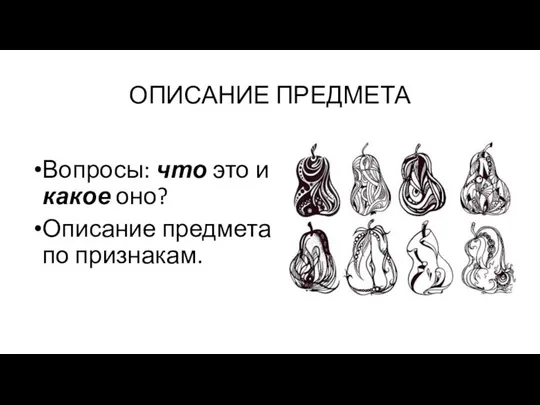 ОПИСАНИЕ ПРЕДМЕТА Вопросы: что это и какое оно? Описание предмета по признакам.