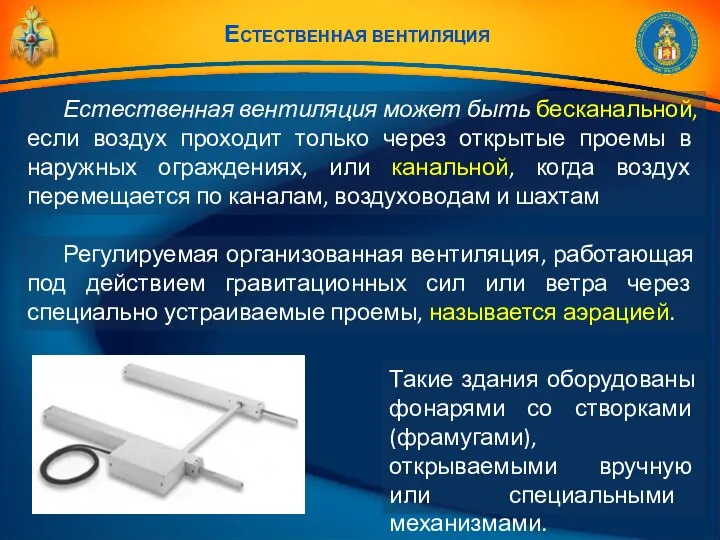 Естественная вентиляция Естественная вентиляция может быть бесканальной, если воздух проходит только