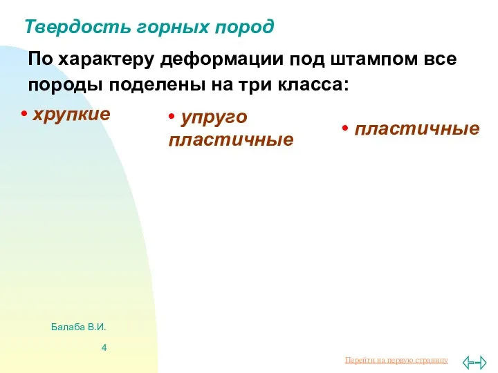 Балаба В.И. Твердость горных пород • хрупкие • упруго пластичные •