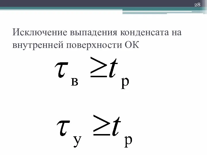 Исключение выпадения конденсата на внутренней поверхности ОК