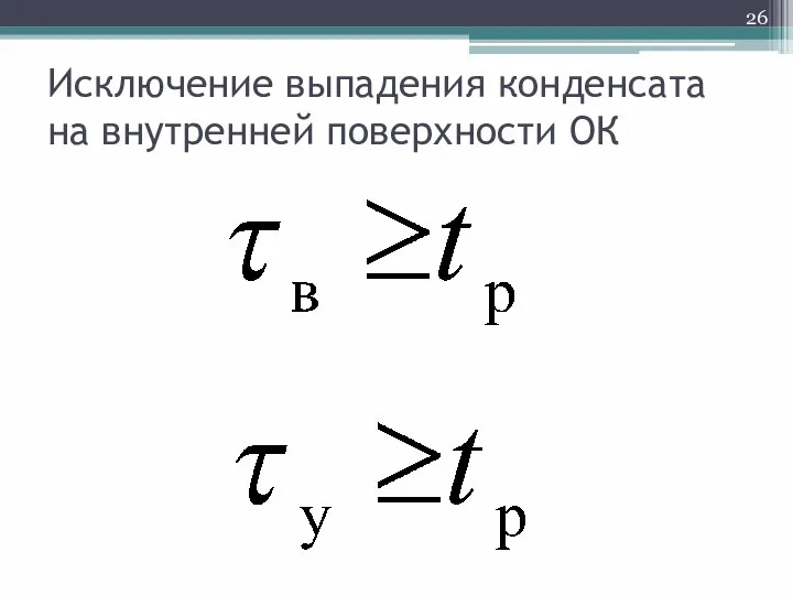 Исключение выпадения конденсата на внутренней поверхности ОК