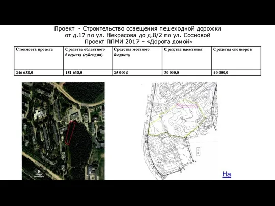 На карту Проект - Строительство освещения пешеходной дорожки от д.17 по