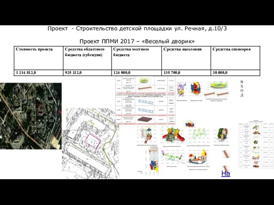 Проект - Строительство детской площадки ул. Речная, д.10/3 Проект ППМИ 2017 – «Веселый дворик» На карту