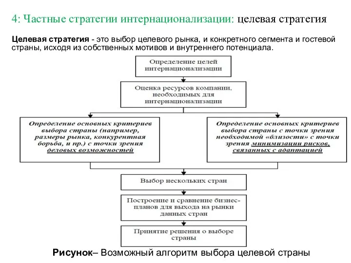 4: Частные стратегии интернационализации: целевая стратегия Целевая стратегия - это выбор