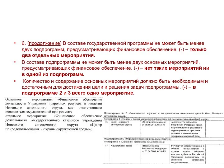 6. (продолжение) В составе государственной программы не может быть менее двух