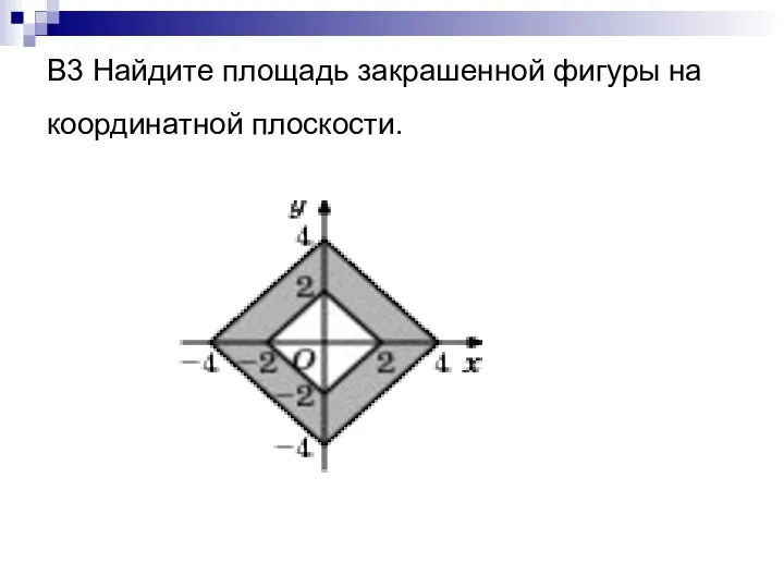 В3 Найдите площадь закрашенной фигуры на координатной плоскости.