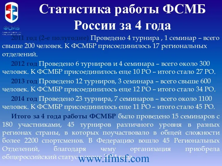 2011 год (2-е полугодие) Проведено 4 турнира , 1 семинар –