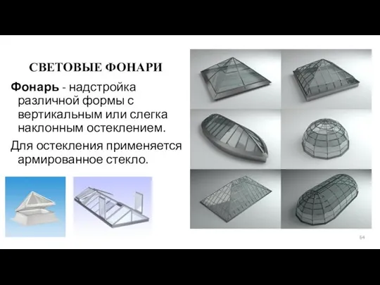 СВЕТОВЫЕ ФОНАРИ Фонарь - надстройка различной формы с вертикальным или слегка