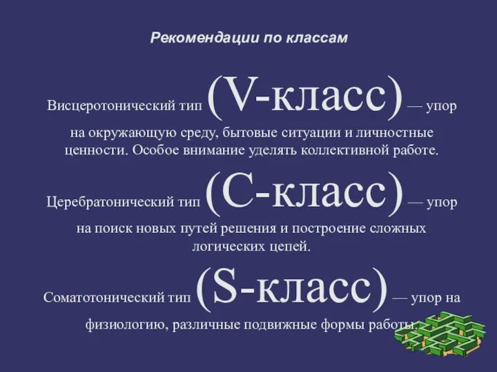 Рекомендации по классам Висцеротонический тип (V-класс) — упор на окружающую среду,