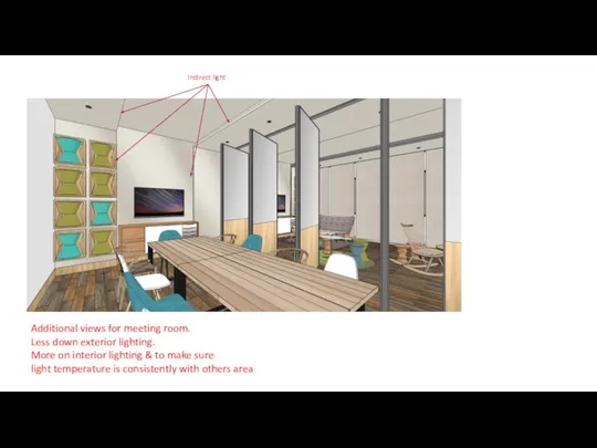 Additional views for meeting room. Less down exterior lighting. More on
