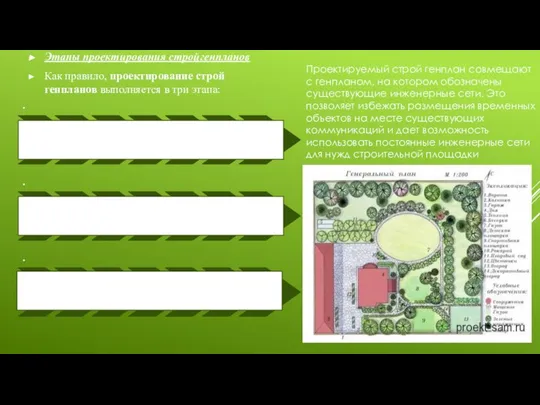 Этапы проектирования стройгенпланов Как правило, проектирование строй генпланов выполняется в три