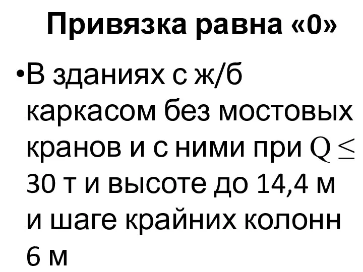 Привязка равна «0» В зданиях с ж/б каркасом без мостовых кранов