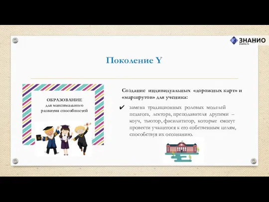 Поколение Y Создание индивидуальных «дорожных карт» и «маршрутов» для ученика: замена