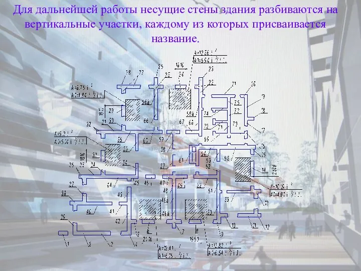 Для дальнейшей работы несущие стены здания разбиваются на вертикальные участки, каждому из которых присваивается название.