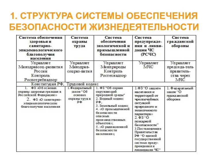 1. СТРУКТУРА СИСТЕМЫ ОБЕСПЕЧЕНИЯ БЕЗОПАСНОСТИ ЖИЗНЕДЕЯТЕЛЬНОСТИ