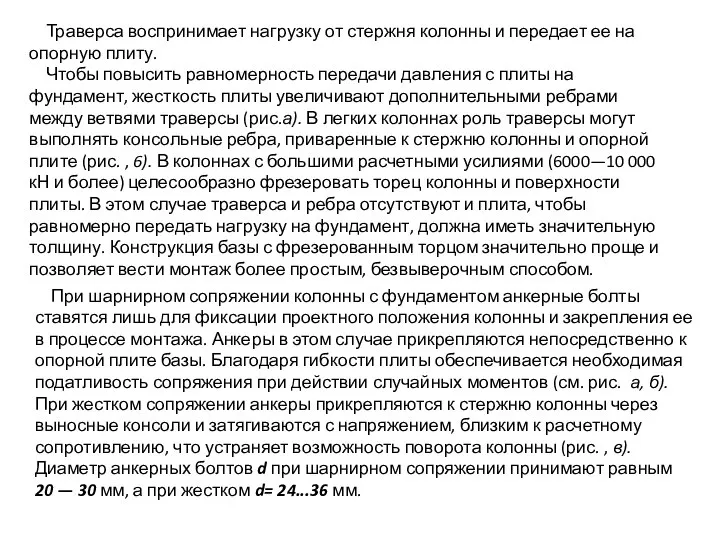 Траверса воспринимает нагрузку от стержня колонны и передает ее на опорную