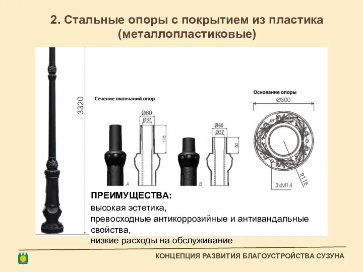 КОНЦЕПЦИЯ РАЗВИТИЯ БЛАГОУСТРОЙСТВА СУЗУНА 2. Стальные опоры с покрытием из пластика