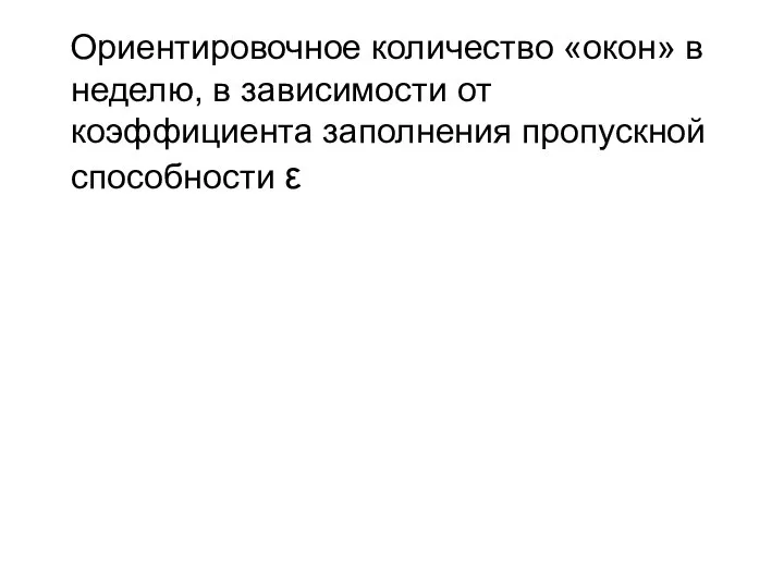 Ориентировочное количество «окон» в неделю, в зависимости от коэффициента заполнения пропускной способности ε