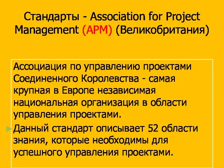 Стандарты - Association for Project Management (APM) (Великобритания) Ассоциация по управлению